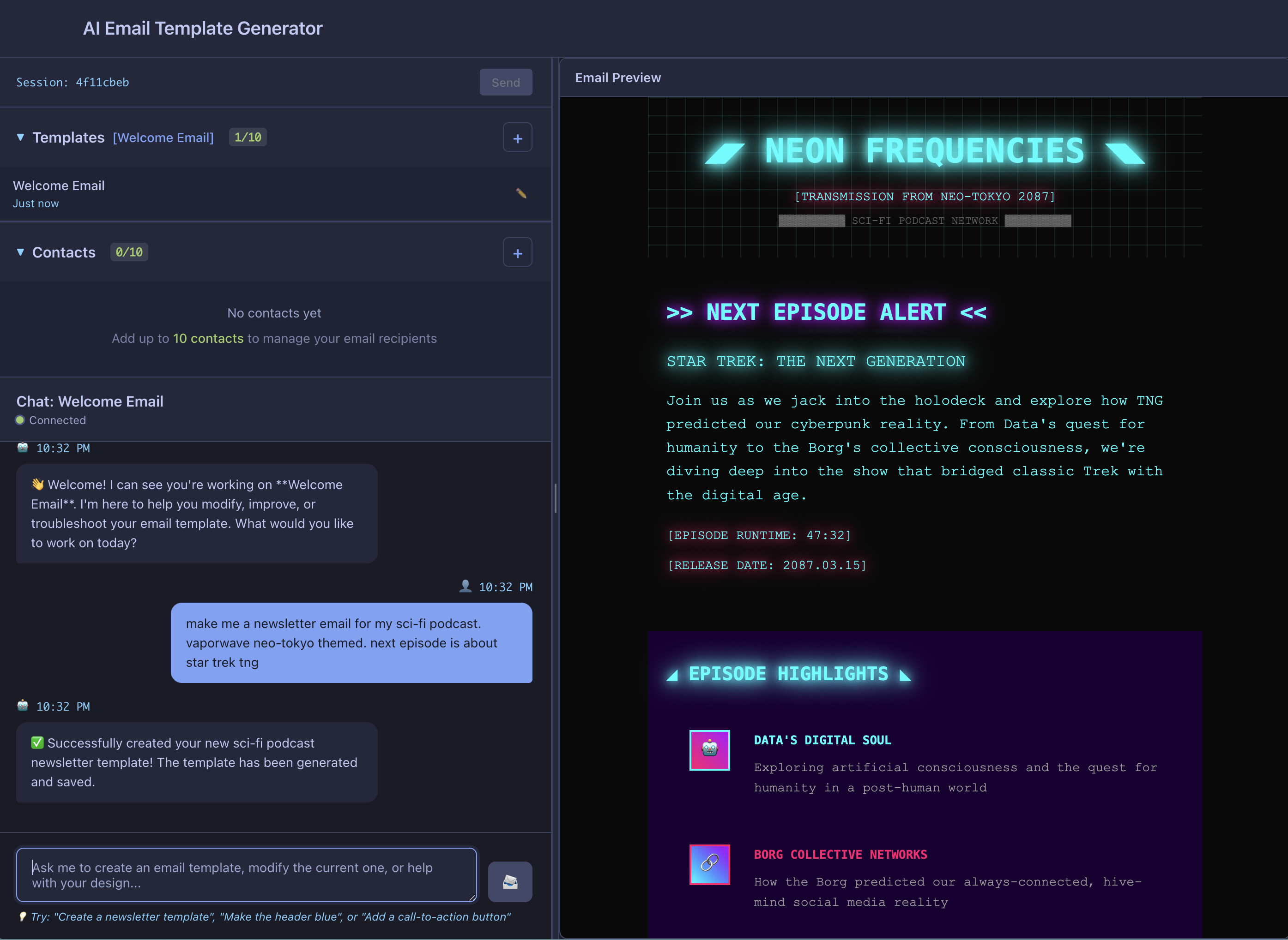 AI Email Designer live demo screenshot